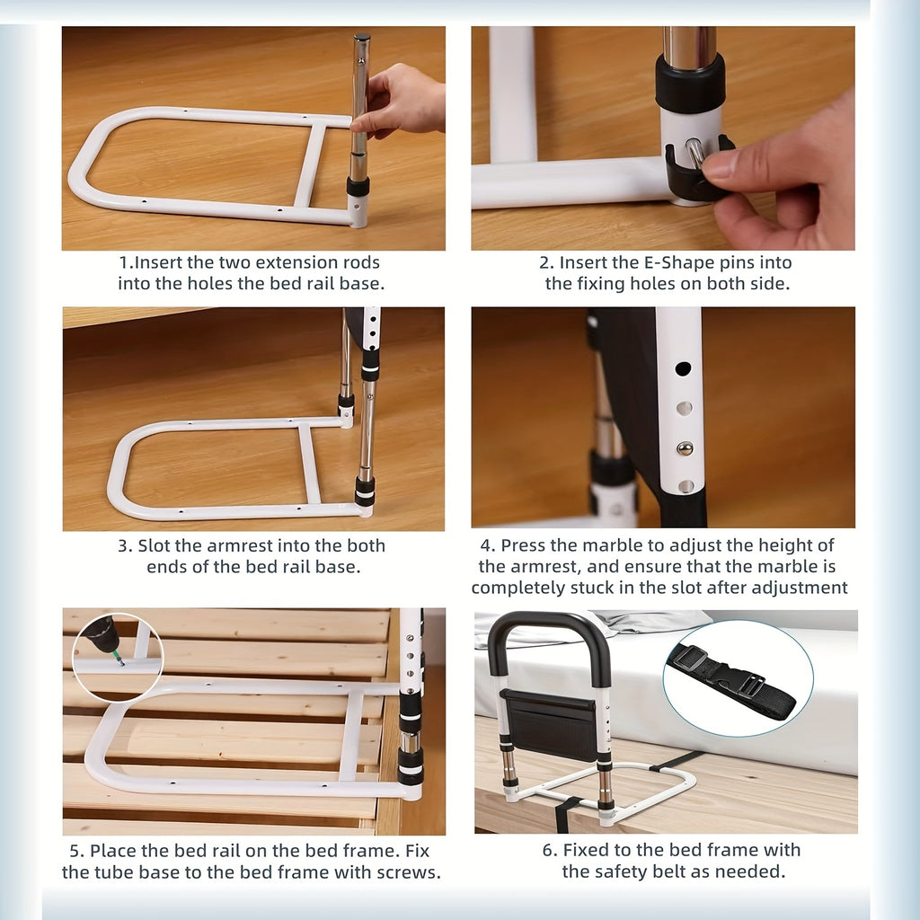 BedRise™ - Adjustable Bed Safety Rail for Elderly & Seniors with Storage Pocket