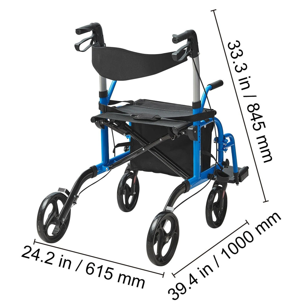 2-in-1 Rollator Walker & Wheelchair – Foldable, Lightweight for Seniors