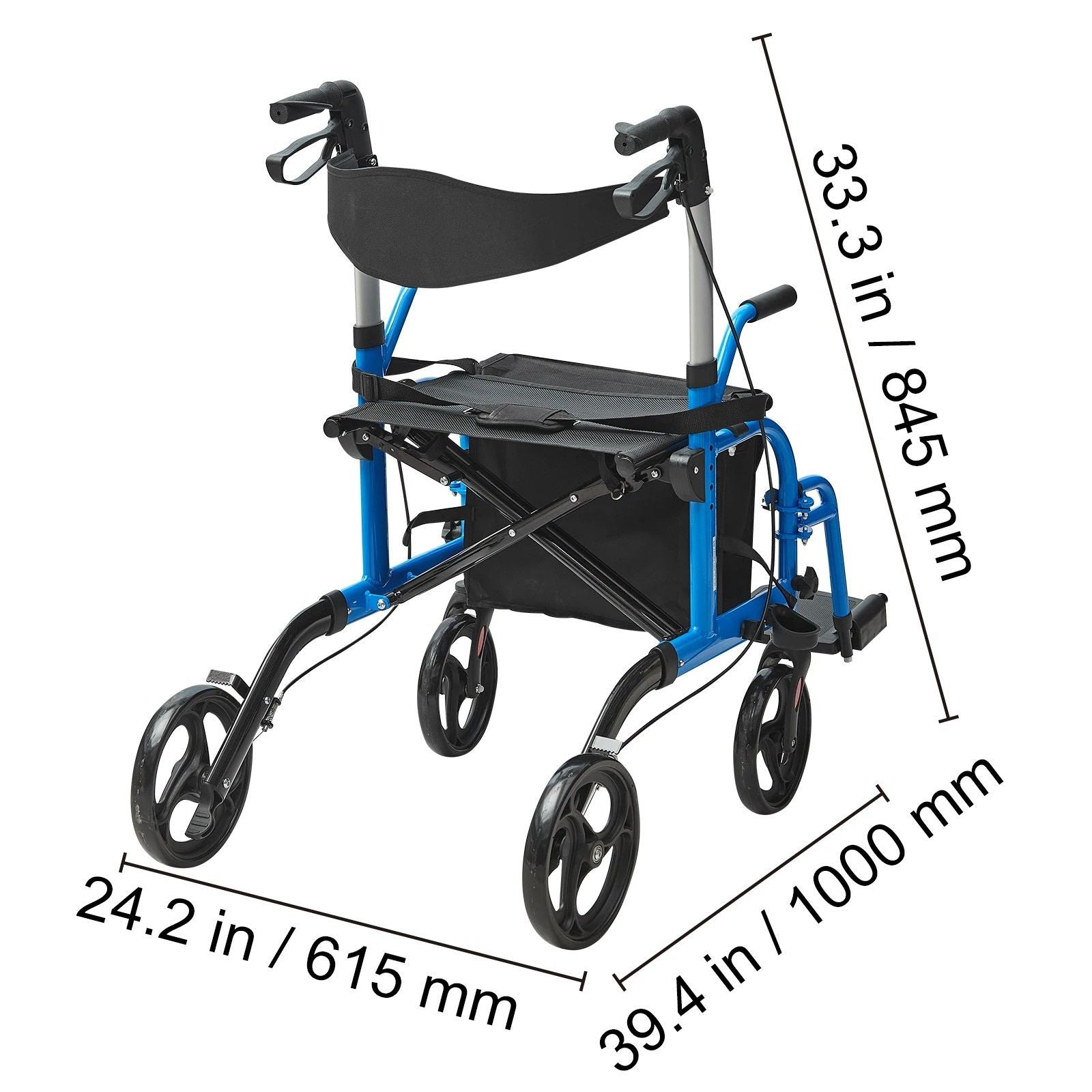 2-in-1 Rollator Walker & Wheelchair – Foldable, Lightweight for Seniors