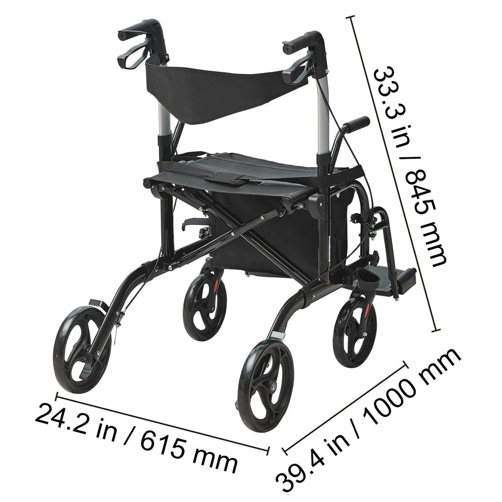 2-in-1 Rollator Walker & Wheelchair – Foldable, Lightweight for Seniors