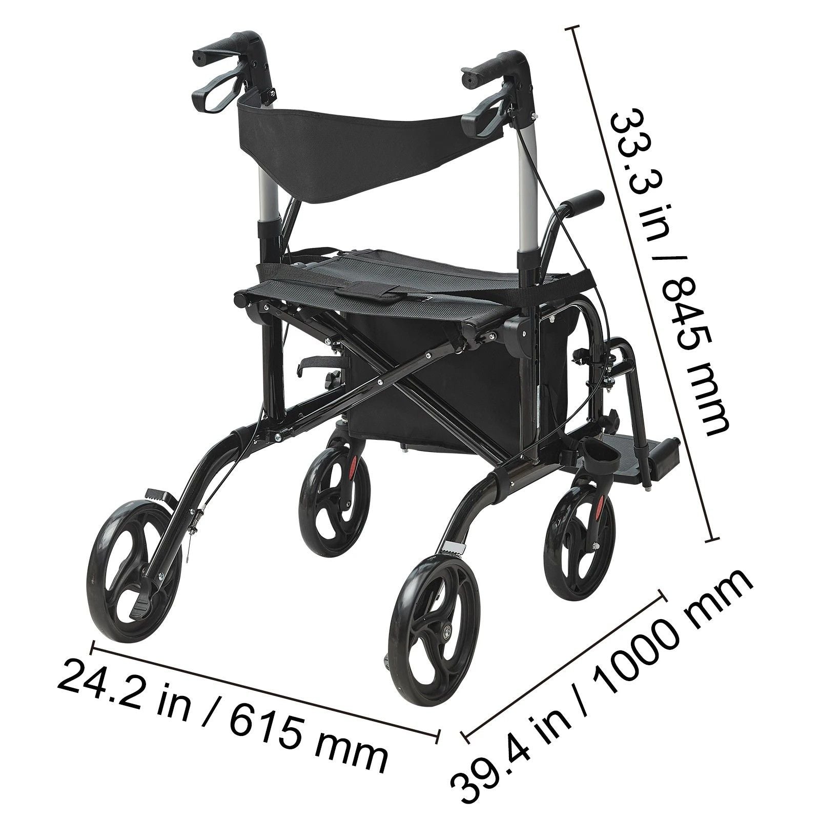 2-in-1 Rollator Walker & Wheelchair – Foldable, Lightweight for Seniors