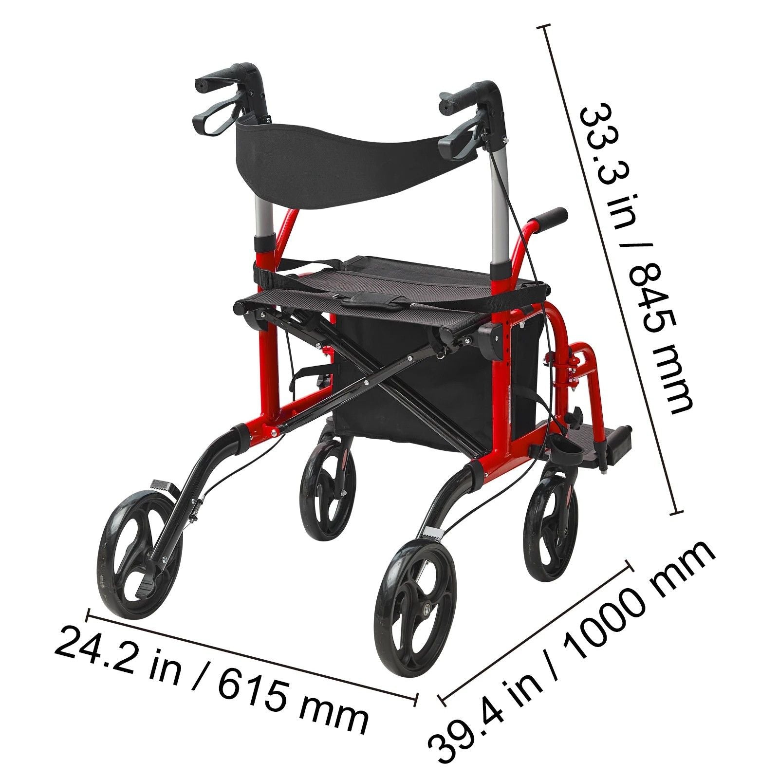 2-in-1 Rollator Walker & Wheelchair – Foldable, Lightweight for Seniors
