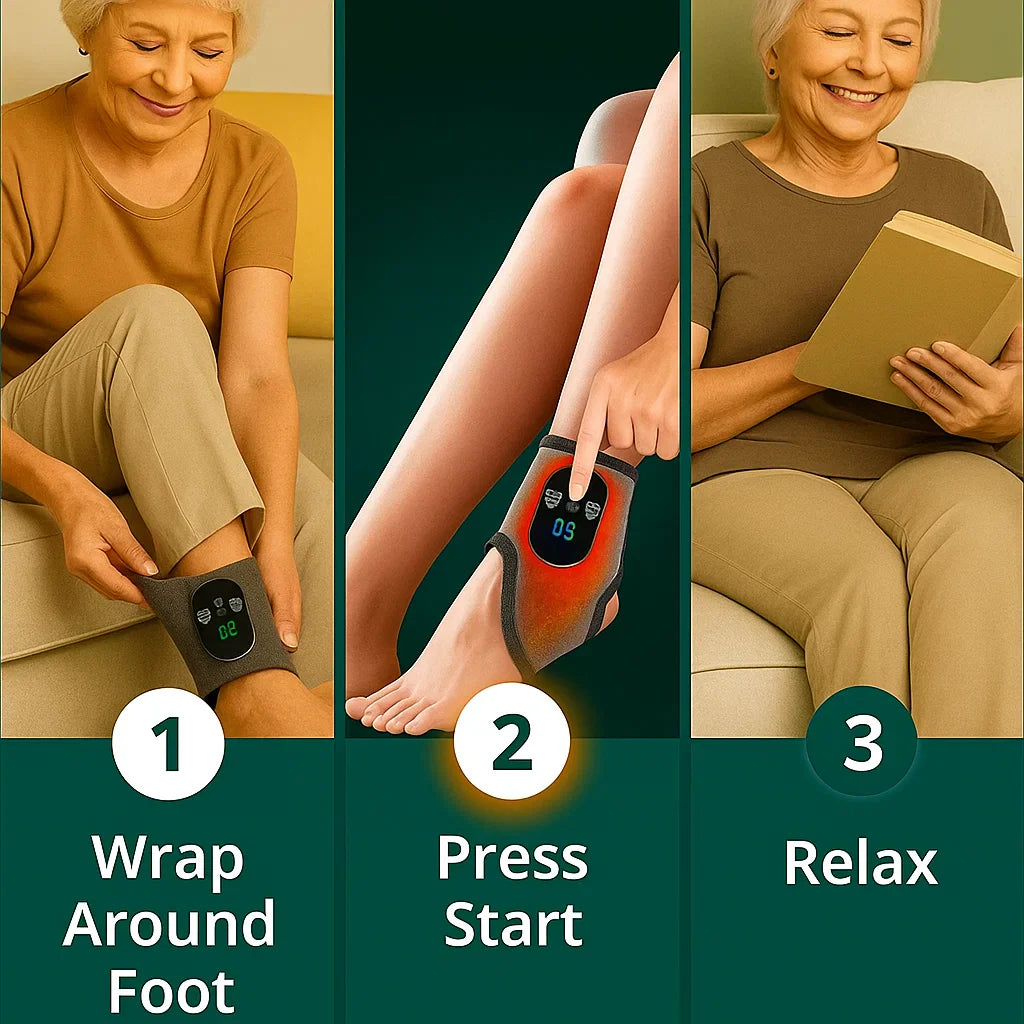 3-in-1 Electric Ankle Massager – 5-Level Heat, Vibration & Compression for Foot Relief