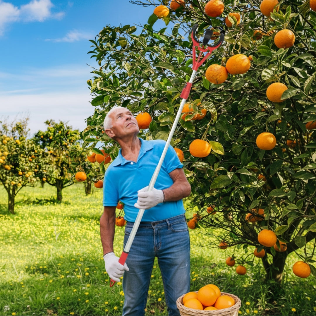 Garden Fruit Picker Graber Tools for Seniors – High Tree Fruit Harvester with Soft Rubber Picking Clips