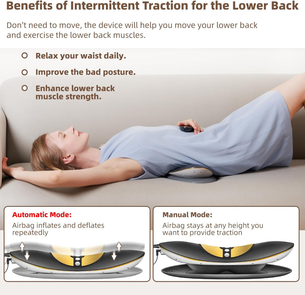 Electric Air Lumbar Traction Device for Seniors – Dynamic Back Massager with Heating & Vibration for Pain Relief