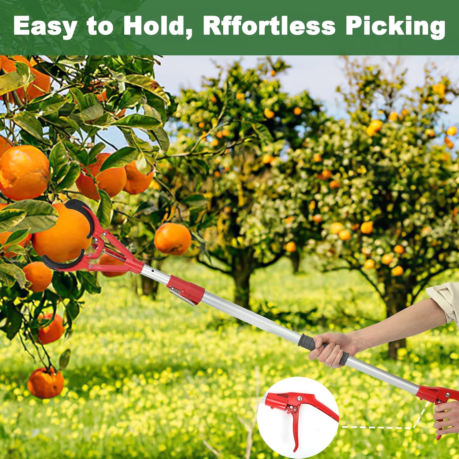 Garden Fruit Picker Graber Tools for Seniors – High Tree Fruit Harvester with Soft Rubber Picking Clips
