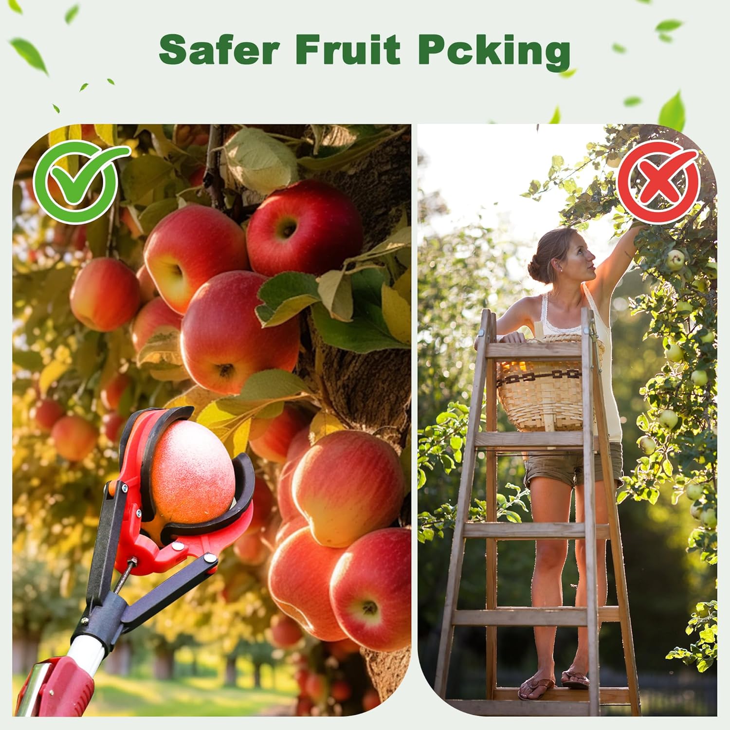 Garden Fruit Picker Graber Tools for Seniors – High Tree Fruit Harvester with Soft Rubber Picking Clips