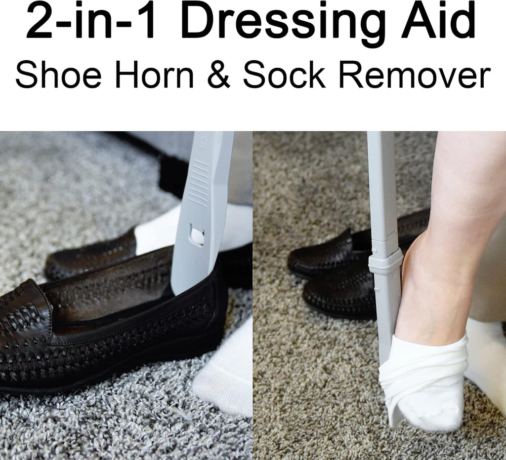 Long Handled Shoehorn & Sock Remover for Senior – 26” Adjustable Dressing Aid for Easy Use