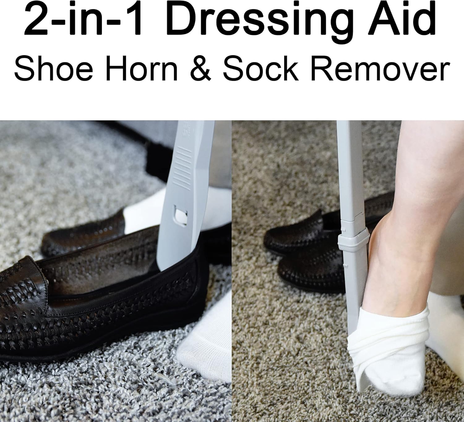 Long Handled Shoehorn & Sock Remover for Senior – 26” Adjustable Dressing Aid for Easy Use