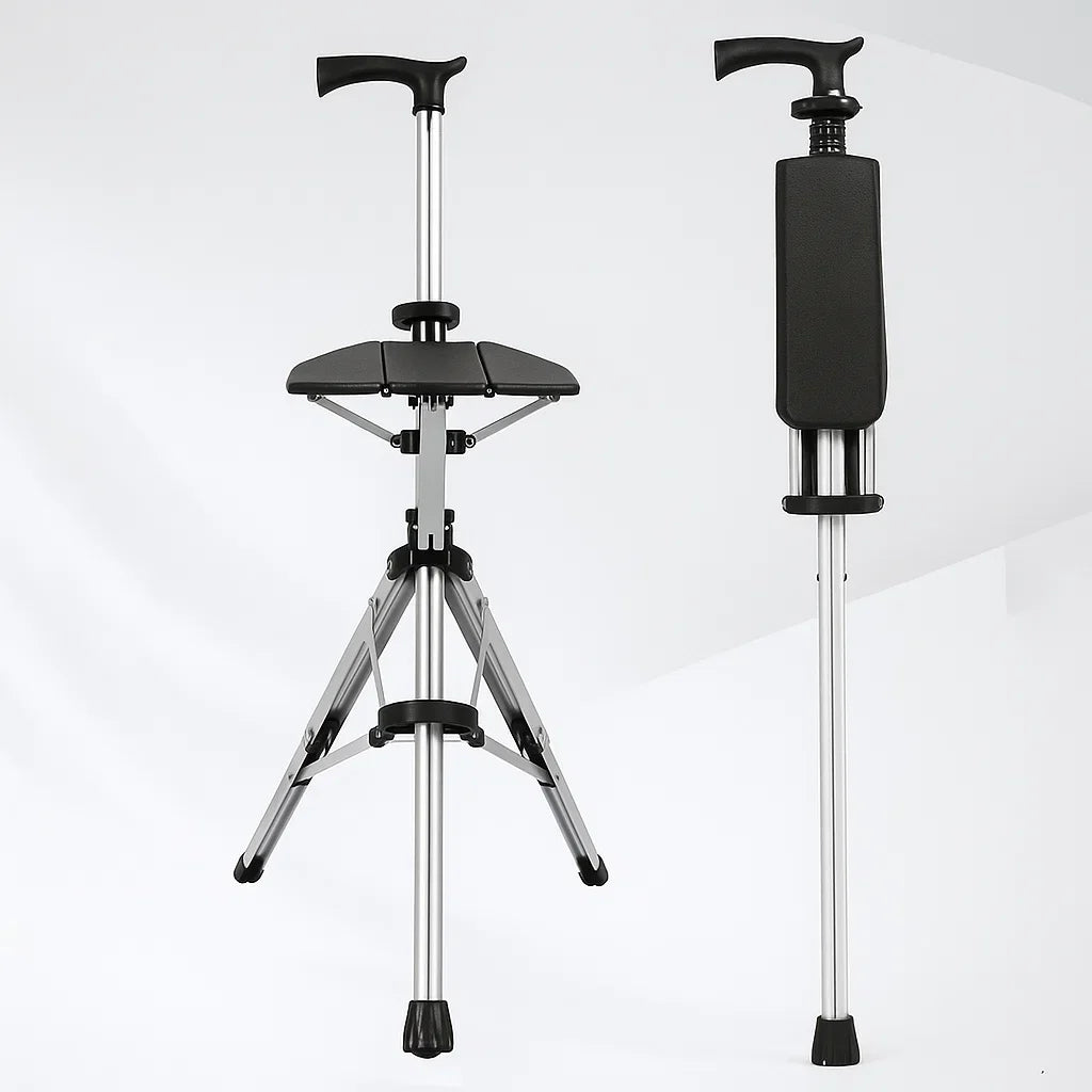 Folding Walking Cane with Seat – Lightweight Walking Stick for Seniors