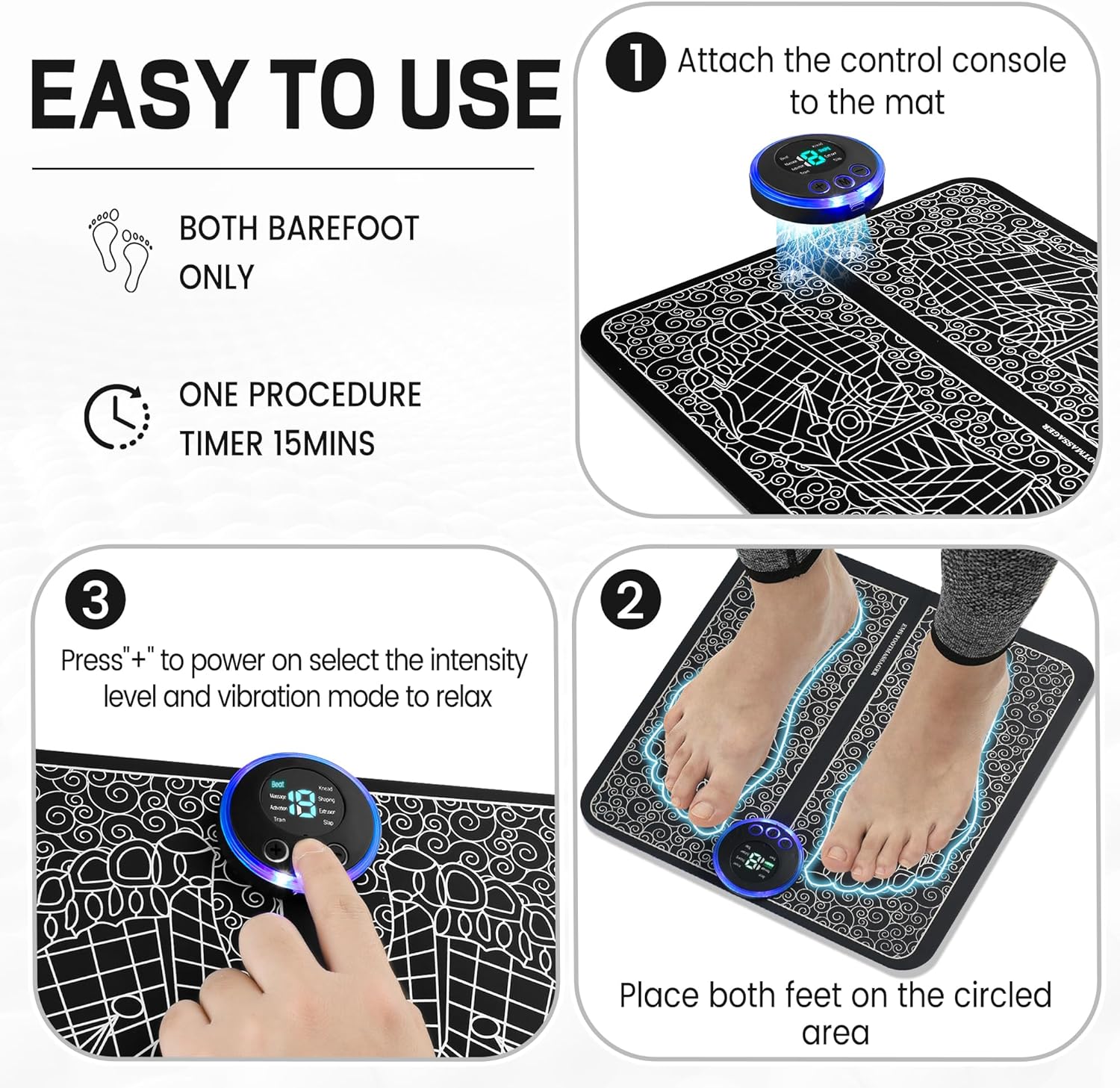 EMS Foot Massager Pad – 8 Modes, USB Rechargeable Comfort for Seniors