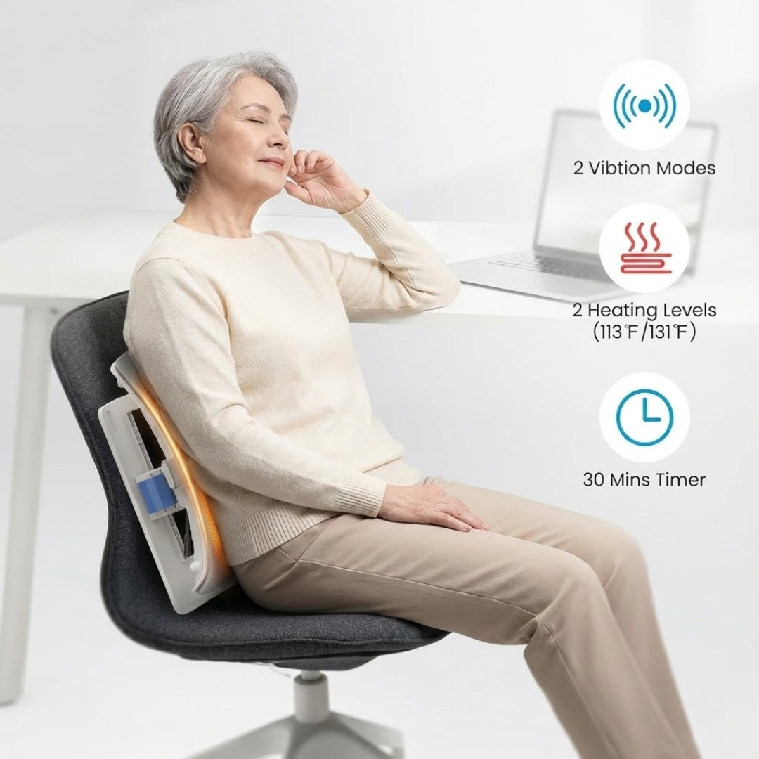 Ergonomic Heated Massage Back Support Cushion – Senior Comfort Edition