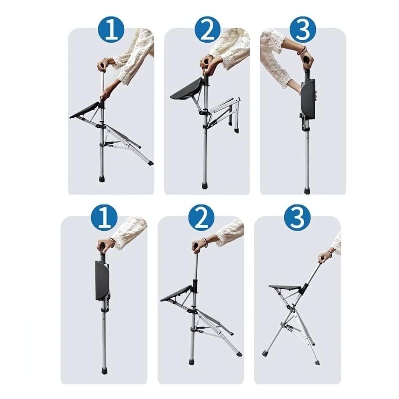Folding Walking Cane with Seat – Lightweight Walking Stick for Seniors