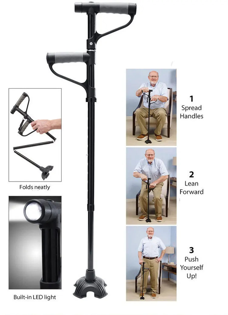 Foldable Walking Cane for Seniors – LED Light & Dual Handle