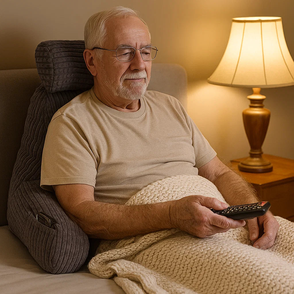 Reading Pillow with Arms & Pockets – Gentle Back Support for Seniors