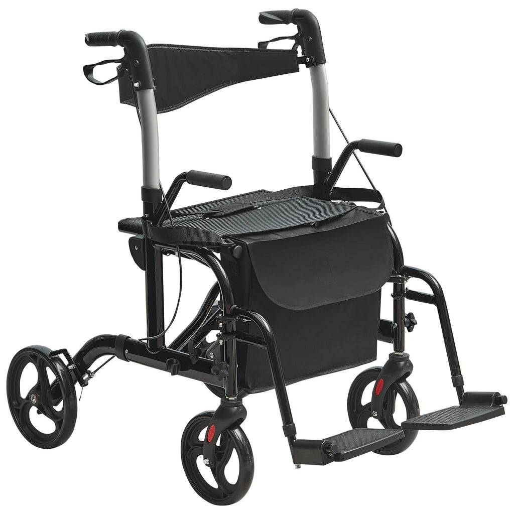 2-in-1 Rollator Walker & Wheelchair – Foldable, Lightweight for Seniors