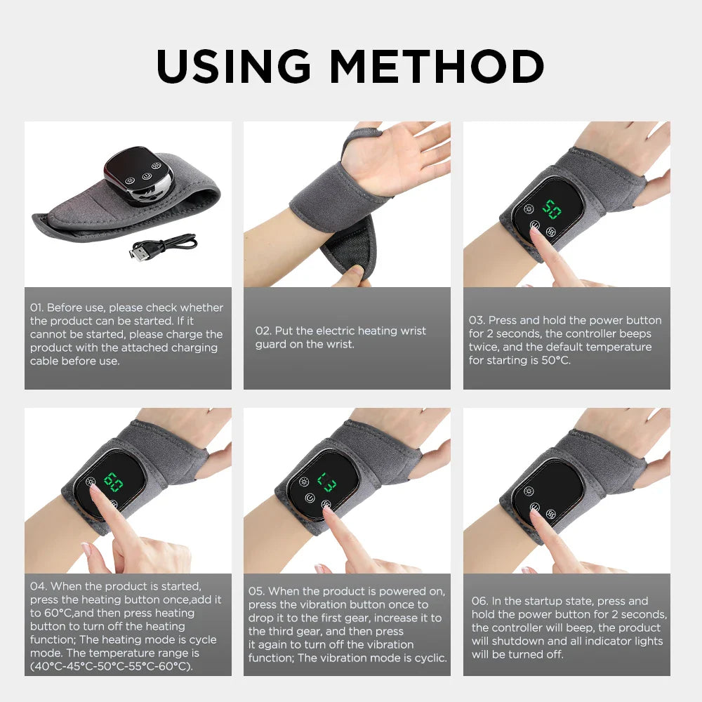 Electric Heating Wrist Massager for Seniors – Gentle Heat & Vibration Therapy, Rechargeable