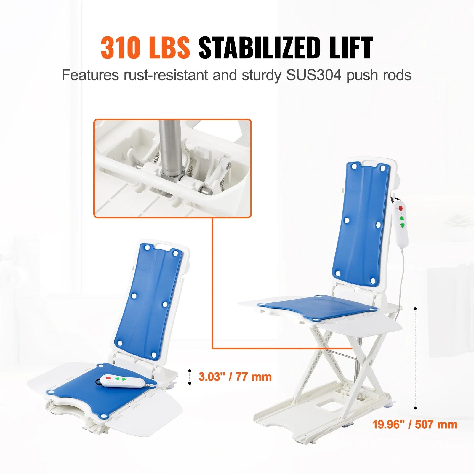 Foldable 2-in-1 Electric Chair Lift for Elderly – Floor Lift & IP68 Waterproof Bath Lift for Tub