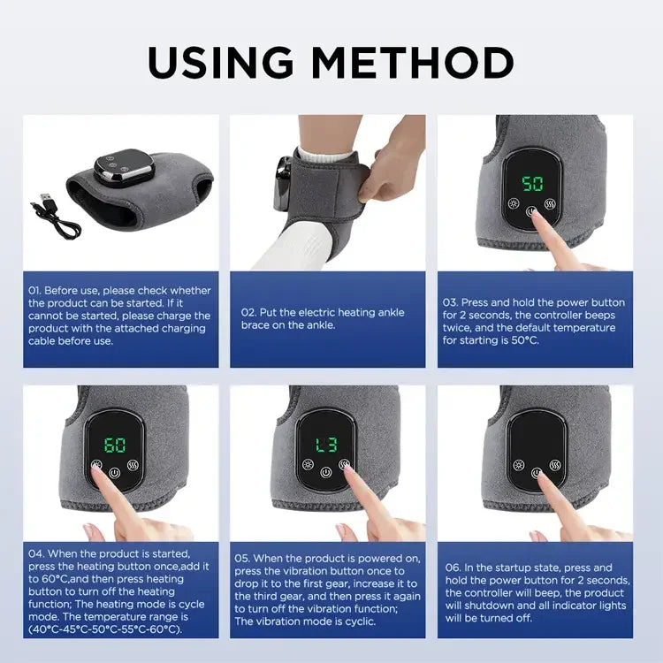 3-in-1 Electric Ankle Massager – 5-Level Heat, Vibration & Compression for Foot Relief