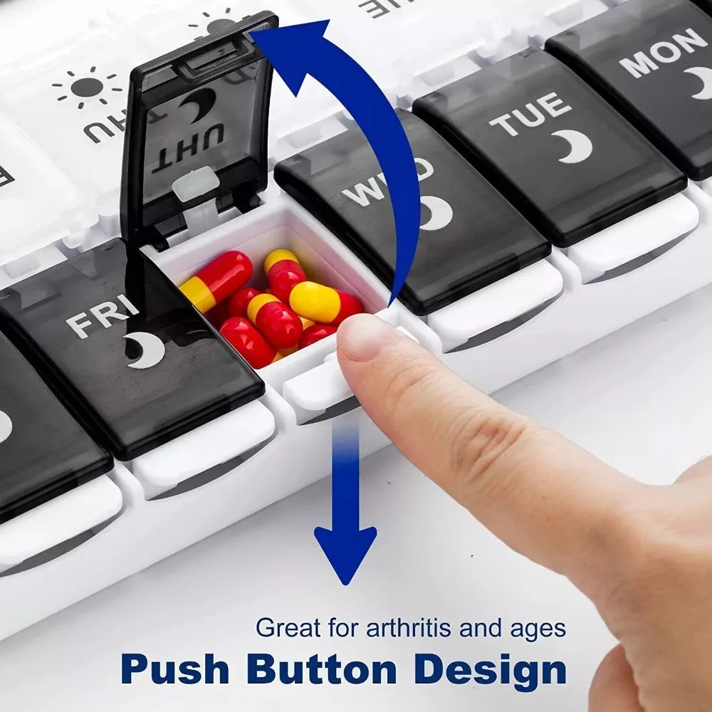 7-Day Pill Organizer Box – AM/PM Weekly Medicine Storage for Elderly