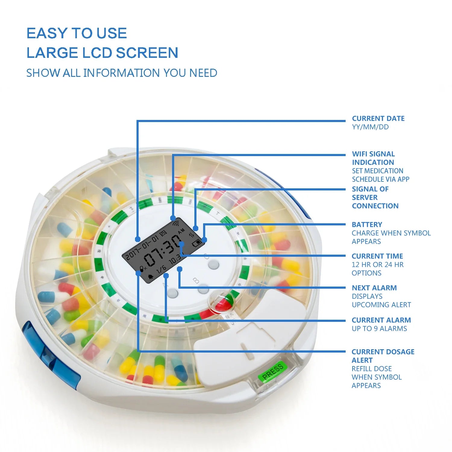 M126A Smart Pill Dispenser for Seniors – 28 Compartments & App Alerts