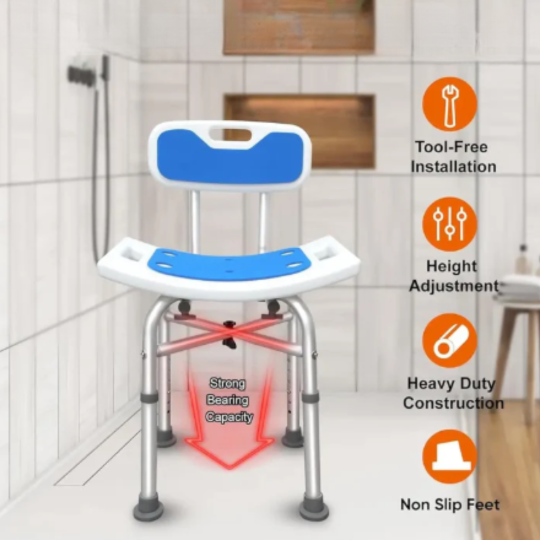 Shower Stool with Removable Back – Bath Seat for Seniors & Disabled