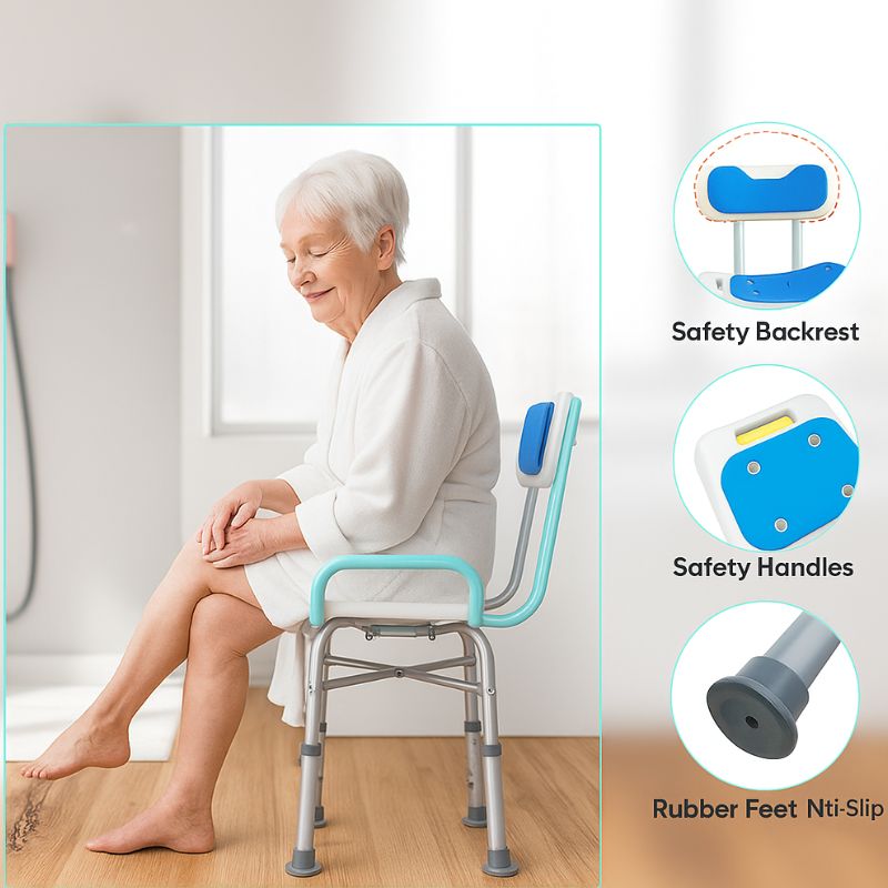 Shower Stool with Removable Back – Bath Seat for Seniors & Disabled