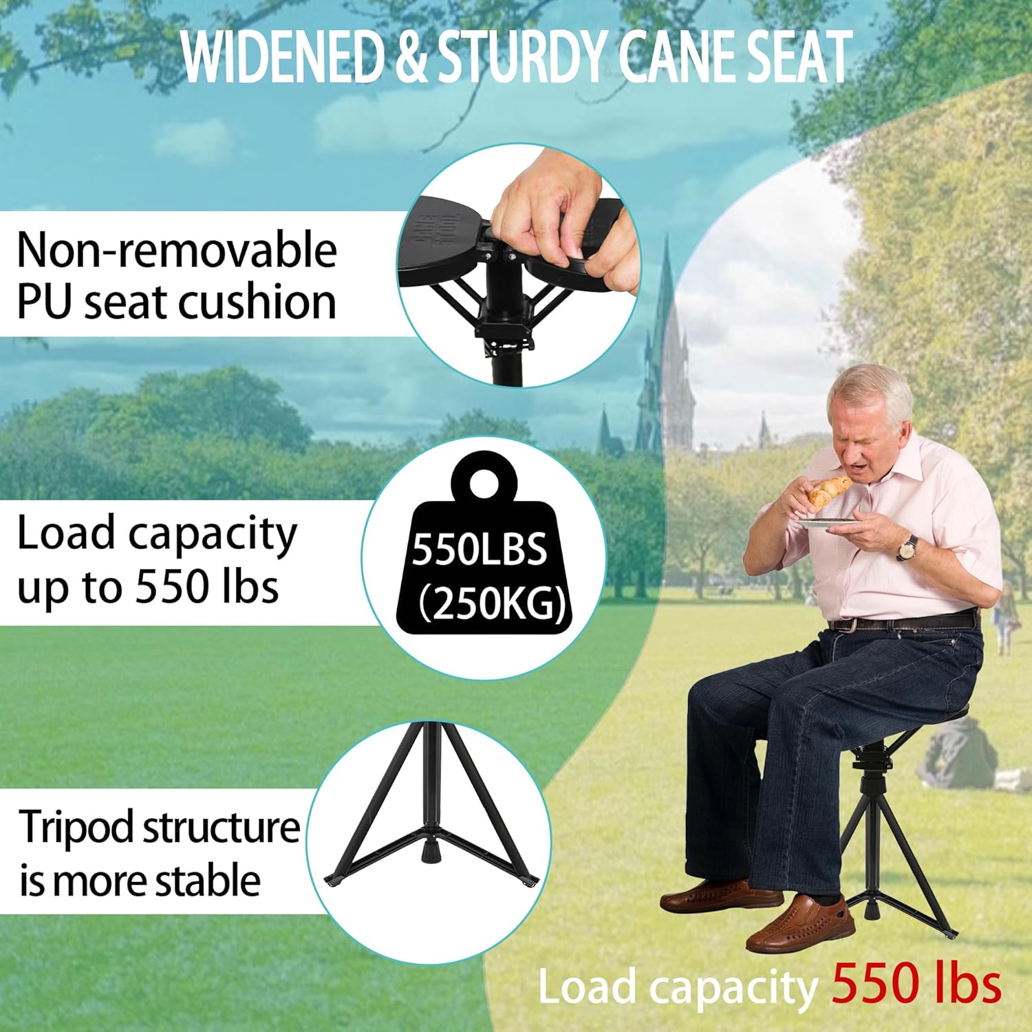 Aluminium Alloy Cane Stool – 2-in-1 Foldable Walking Stick with Seat for Seniors & Outdoor Enthusiasts