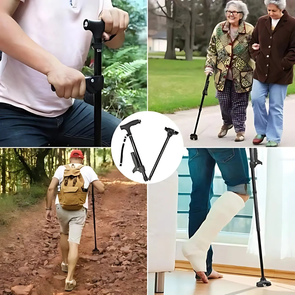 Foldable Walking Cane for Seniors – LED Light & Dual Handle