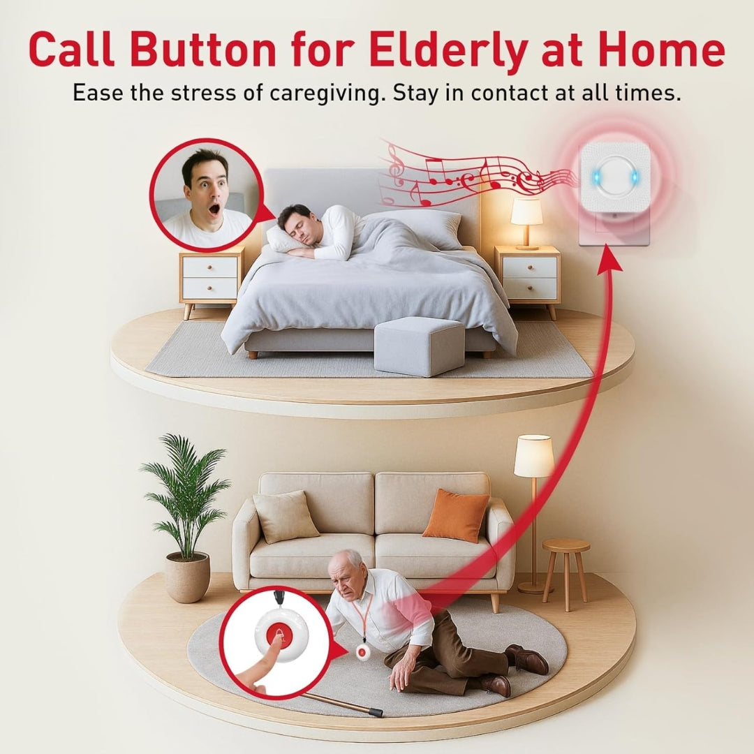 Wireless Caregiver Pager System – 2 SOS Call Buttons & 2 Receivers for Elderly Care