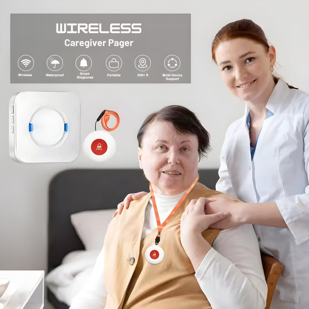 Wireless Caregiver Pager System – 2 SOS Call Buttons & 2 Receivers for Elderly Care