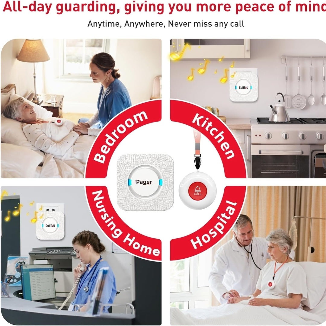 Wireless Caregiver Pager System – 2 SOS Call Buttons & 2 Receivers for Elderly Care