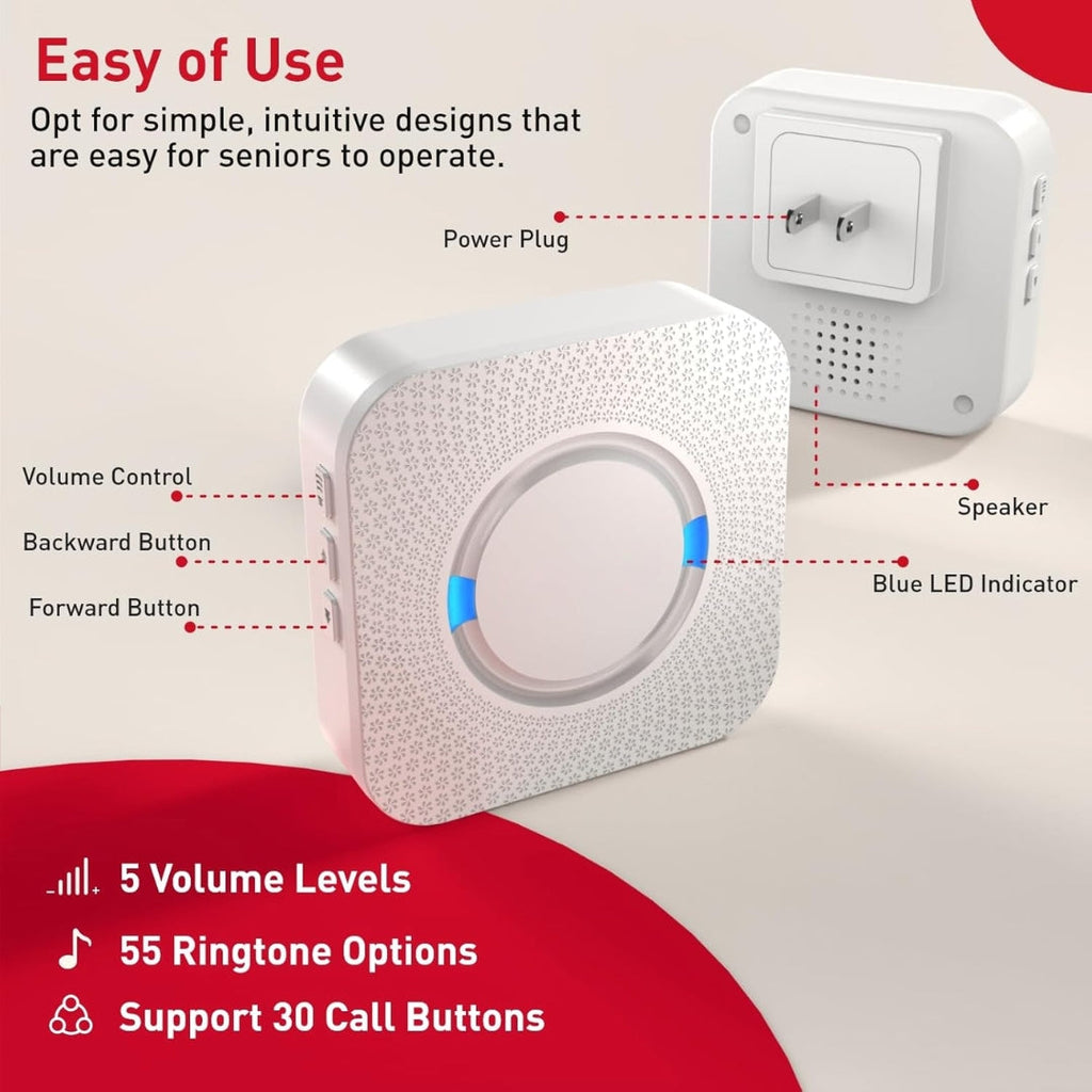 Wireless Caregiver Pager System – 2 SOS Call Buttons & 2 Receivers for Elderly Care