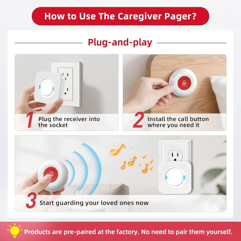 Wireless Caregiver Pager System – 2 SOS Call Buttons & 2 Receivers for Elderly Care