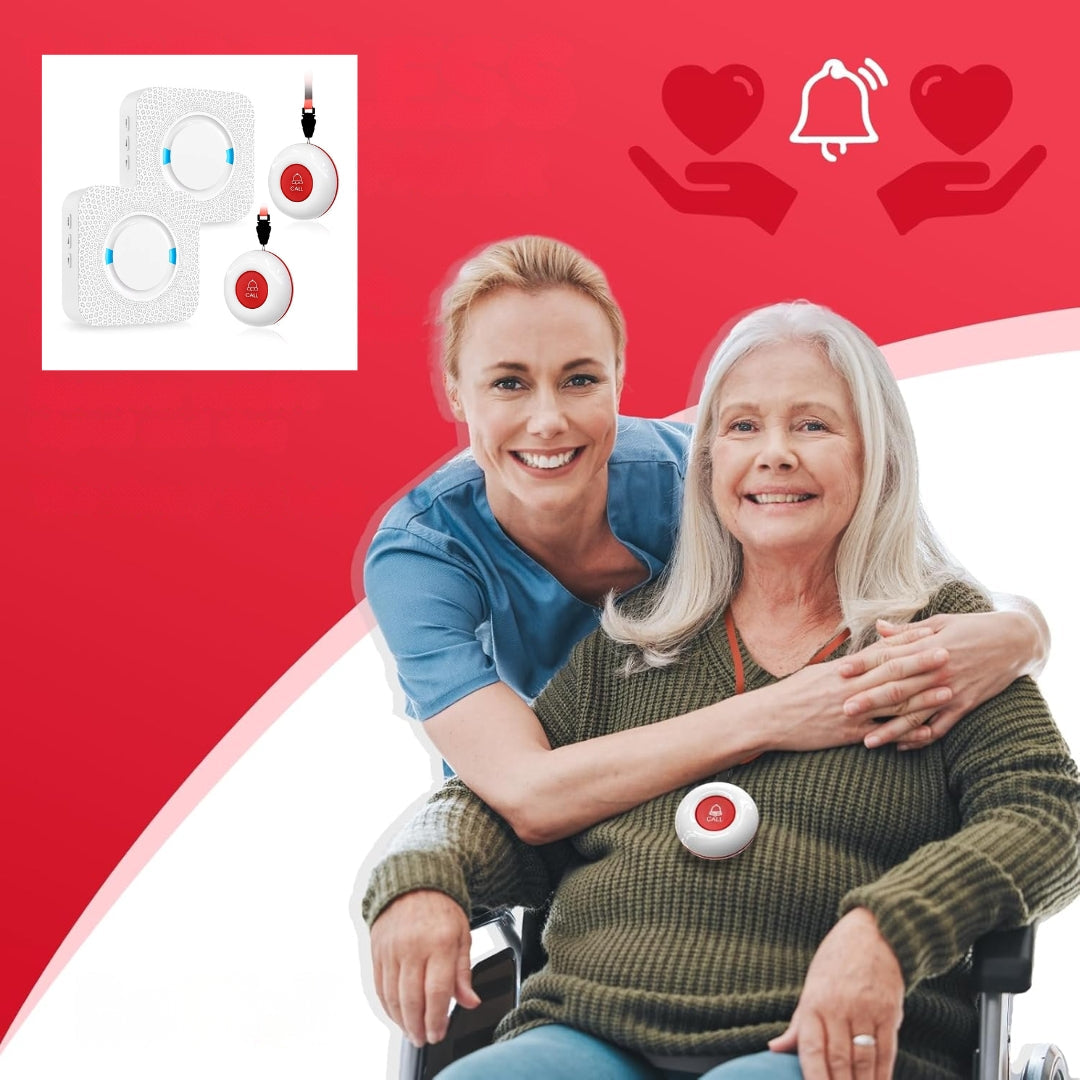 Wireless Caregiver Pager System – 2 SOS Call Buttons & 2 Receivers for Elderly Care