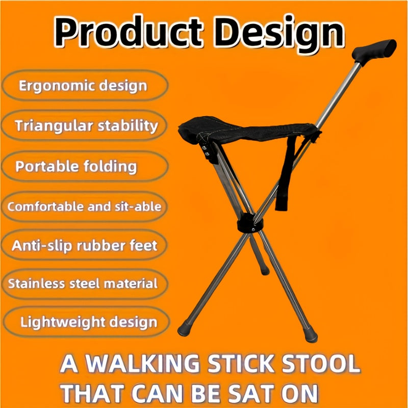 SitStick™ 2-in-1 Folding Cane Chair - 330lbs Capacity Walking Stick Converts to Seat