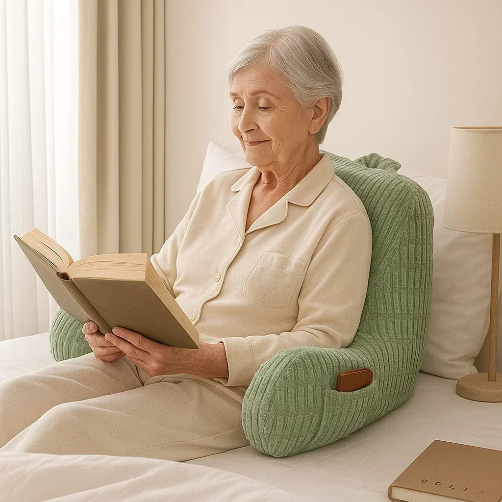 Reading Pillow with Arms & Pockets – Gentle Back Support for Seniors