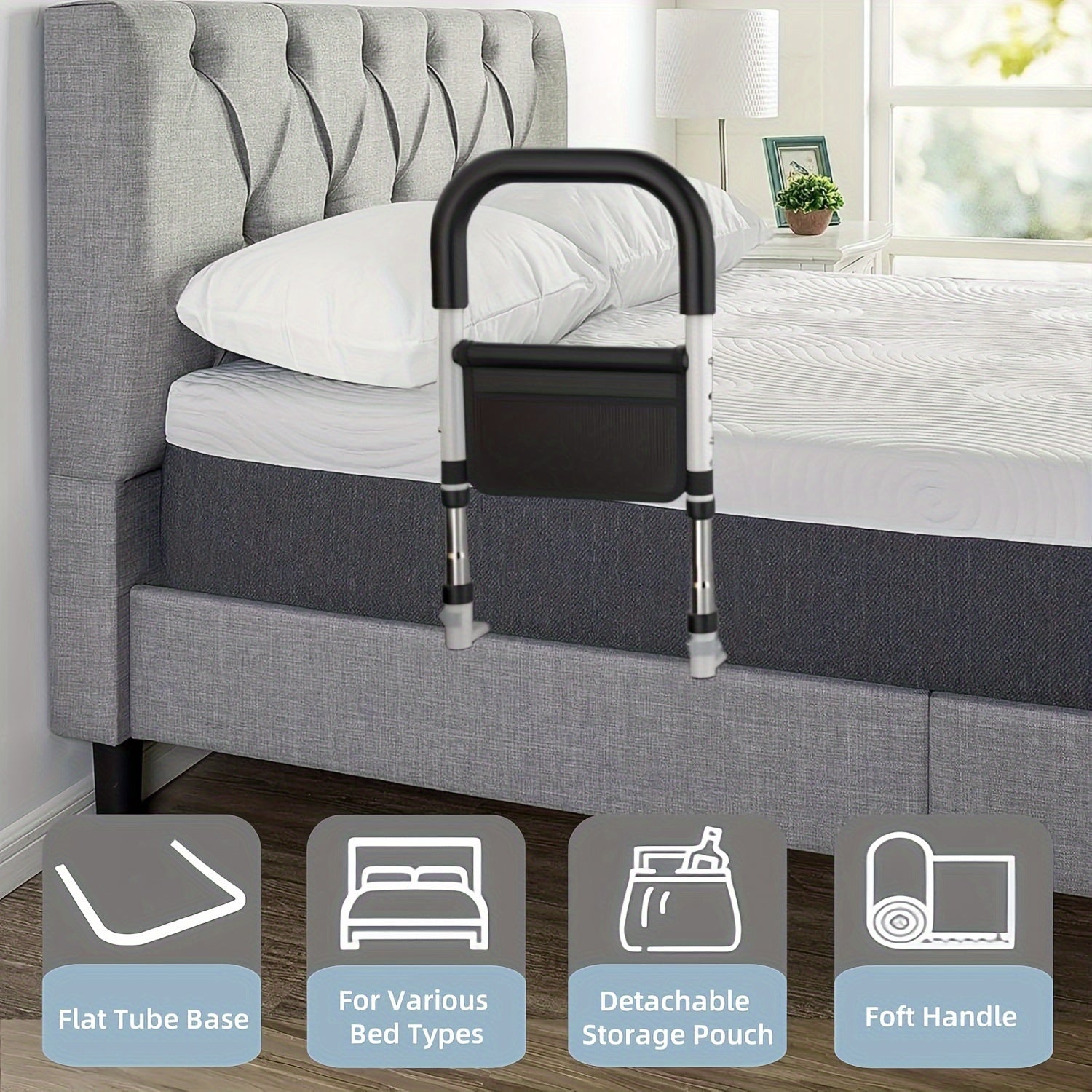 BedRise™ - Adjustable Bed Safety Rail for Elderly & Seniors with Storage Pocket