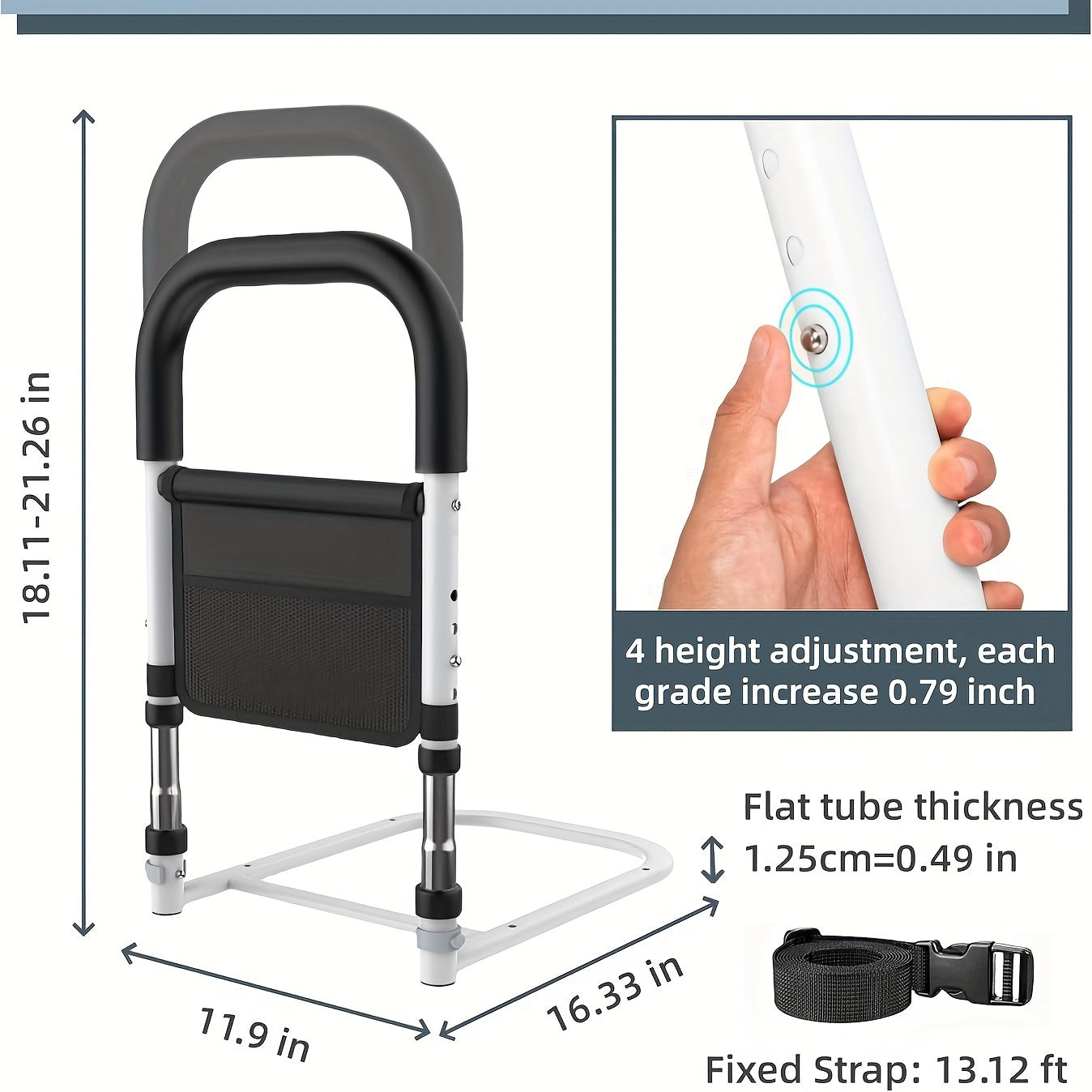 BedRise™ - Adjustable Bed Safety Rail for Elderly & Seniors with Storage Pocket