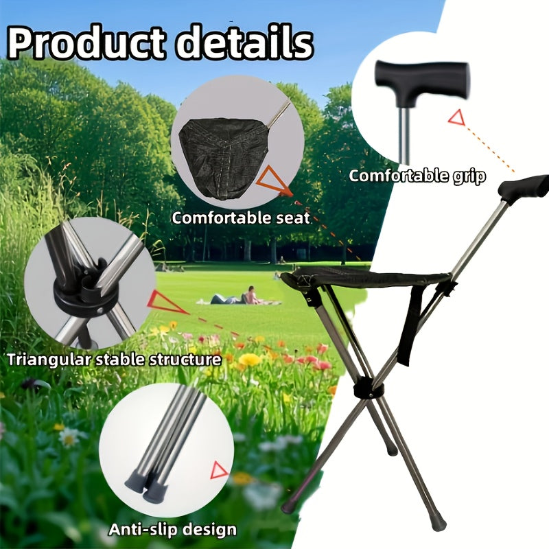 SitStick™ 2-in-1 Folding Cane Chair - 330lbs Capacity Walking Stick Converts to Seat